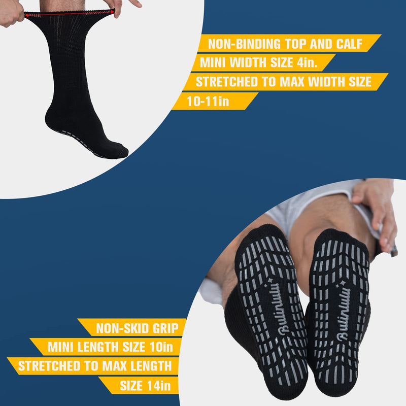 [Australia] - Bulinlulu Extra Wide Socks for Swollen Feet-2 Pairs Extra Wide Viasox Diabetic Socks for Men,Extra Wide Hospital Bariatric Socks Non Slip Edema Socks Women,Cast Socks Lymphedema Socks-Black 2 Pairs Black With Grips 