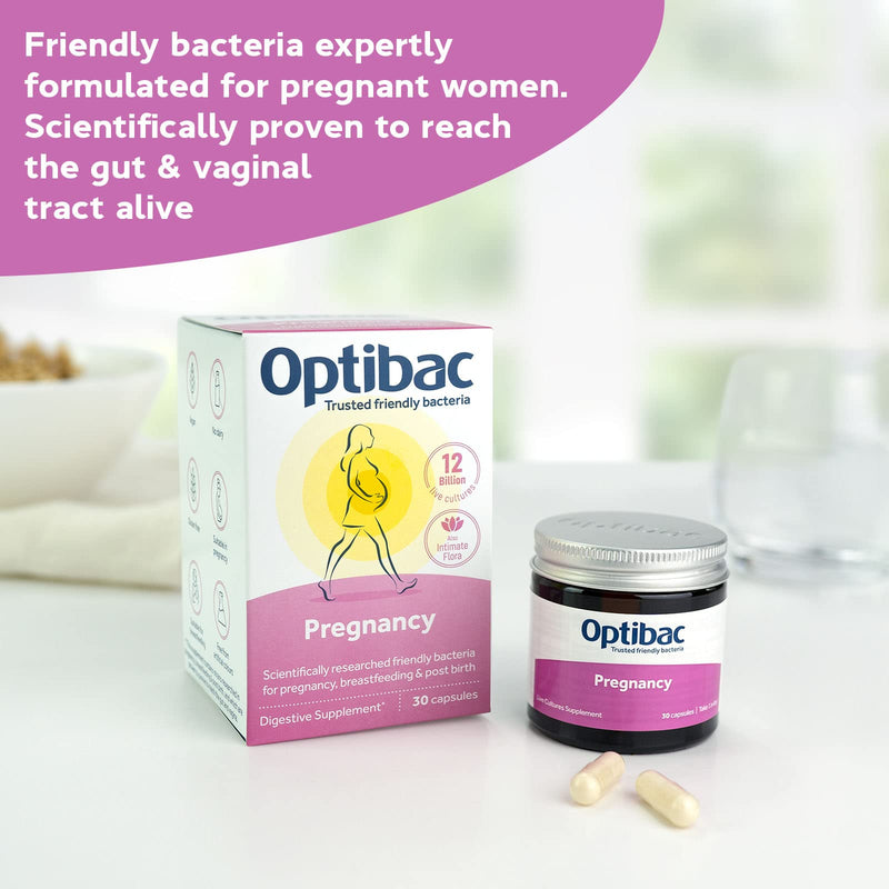 [Australia] - Optibac Probiotics Pregnancy - 12 Billion CFU & FOS Fibres, Vegan Probiotic Supplement for Pregnant & Breastfeeding Women, 30 Capsules 30 Count (Pack of 1) 