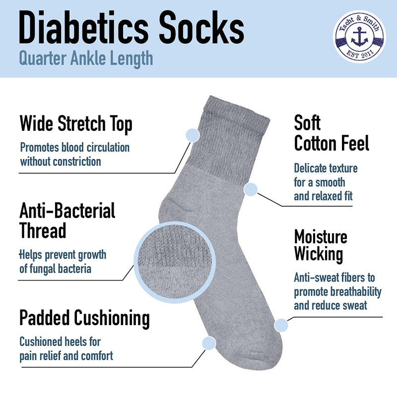 [Australia] - Yacht & Smith 12 Pairs Value Pack of Men and Women Diabetic Nephropathy and Edema Ankle, Ring Spun Cotton Socks Gray 9-11 