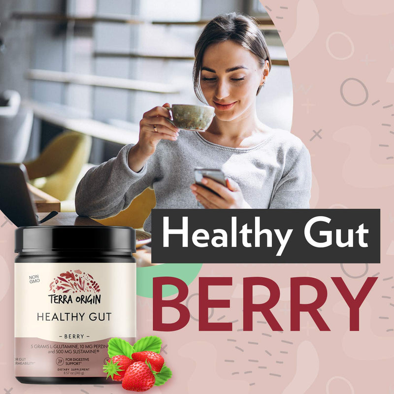 [Australia] - Terra Origin Healthy Gut Berry with L-Glutamine, Zinc, Glucosamine, Slippery Elm Bark, Marshmallow Root and More! Supports intestinal Permeability, IBS, Bloating, Gas and Constipation* 8.57 Ounce (Pack of 1) 