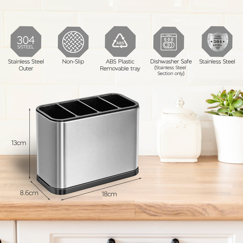 [Australia] - Kitchen Cutlery Holder Utensil Storage Organiser Stainless Steel Kitchen Utensil Holder Anti Slip Water Draining Design Easy to Clean 