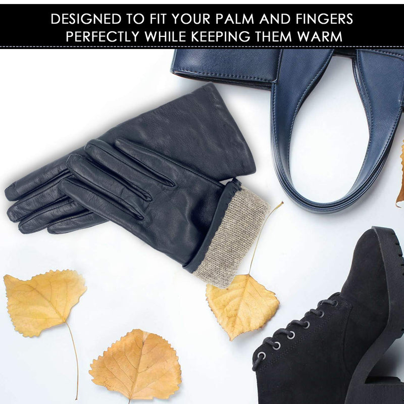 [Australia] - Women's Sheepskin Leather Gloves | MADE IN ITALY | Premium Cashmere Lined Black 6 