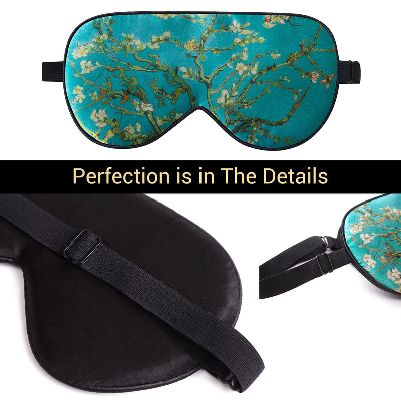 [Australia] - LaCourse 100% Natural Mulberry Silk Eye Mask for Sleeping with 4Pair EarPlugs & Travel Pouch, Both Sides 19 Momme Organic Silk, Adjustable Silk Sleep Eye Mask for Women, Green-Floral Green Floral With 4pair Earplugs 