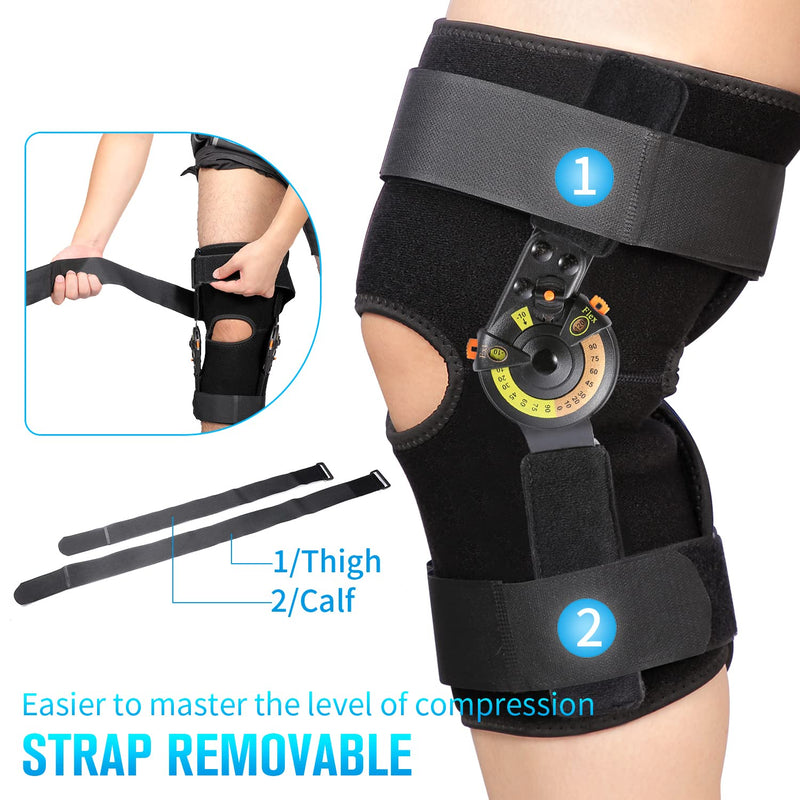 [Australia] - Nvorliy Hinged ROM Knee Brace Adjustable Knee Immobilizer Support for Arthritis, ACL, PCL, Meniscus Tear, Osteoarthritis, Post OP Recovery - Leg Stabilizer for Men & Women Regular 