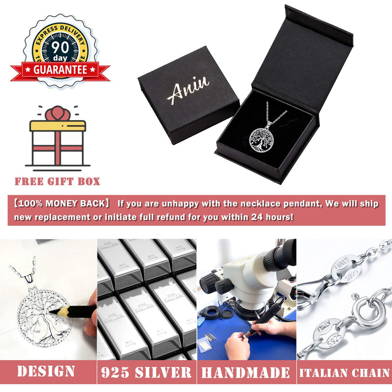 [Australia] - Aniu Silver Necklace for Women Girls, Family Tree of Life Sterling Silver Pendant with Fine Jewelry Gift Box, 18 Inches Chain for Wife Mom Grandma Girlfriend 