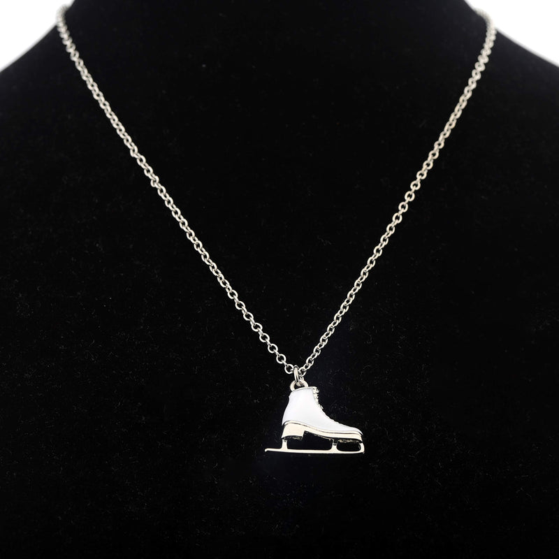 [Australia] - FUSTMW Skater Necklace Ice Skate Necklace White Enameled Figure Skating Pendant Team Sport Skater Jewelry Skate Lover Gift silver 