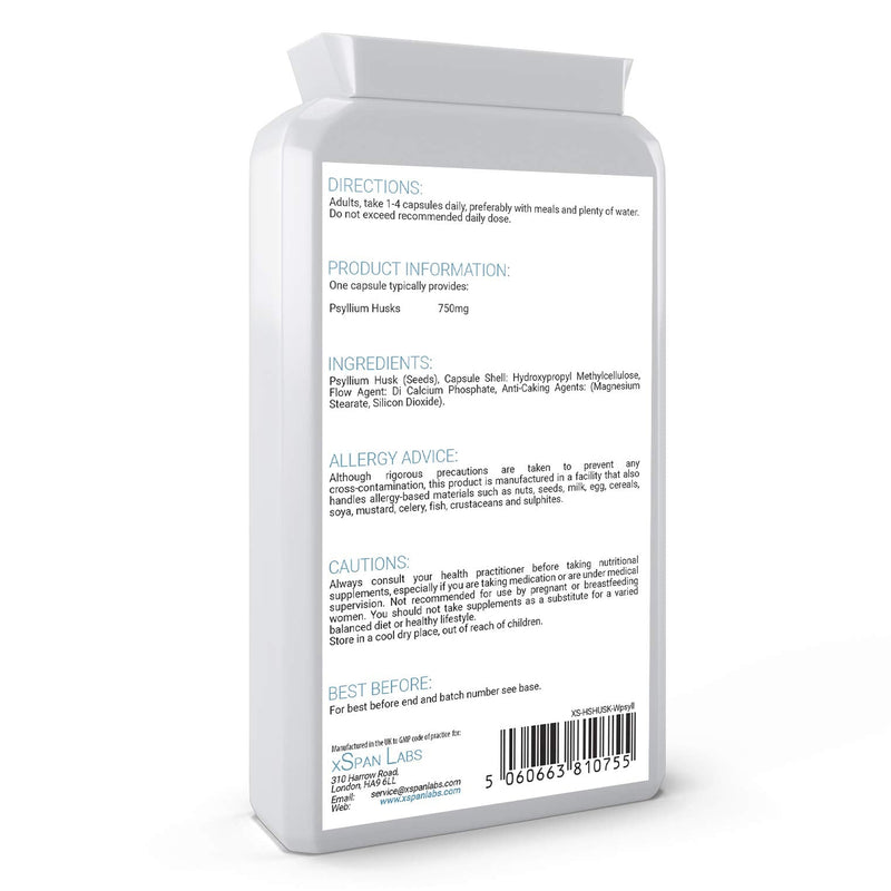 [Australia] - Psyllium Husks 750mg 90 Capsules - All Natural Soluble Fibre Supplement - Great for Digestion, Keto Diets and complementing Bio-Culture Supplements� Manufactured in The UK 