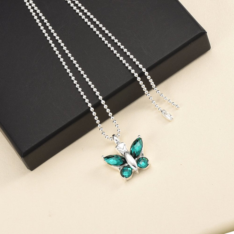 [Australia] - constantlife Cremation Jewelry for Ashes Memorial Urn Necklace Silver Plated Elegant Butterfly Shape Crystal Pendant Keepsake for Human Pets Green 