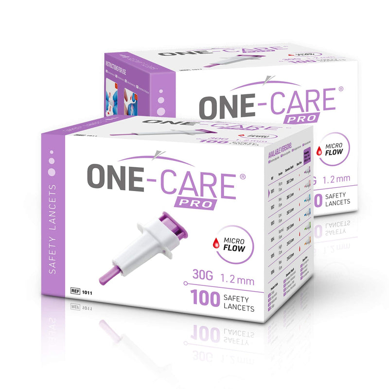 [Australia] - MediVena ONE-CARE PRO Safety Lancets, Top Push Button Activated, 30G x 1.2mm, 100/bx, Sterile, Gentle & Comfortable Sampling 