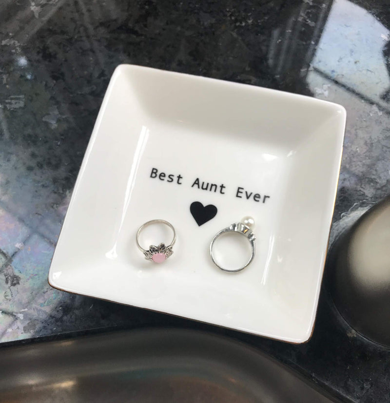 [Australia] - Best Aunt Ever Gifts– Ceramic Jewelry Dish or Ring Holder – BAE Trinket Tray - Elegant Birthday Gift for Auntie by Simply Charmed 