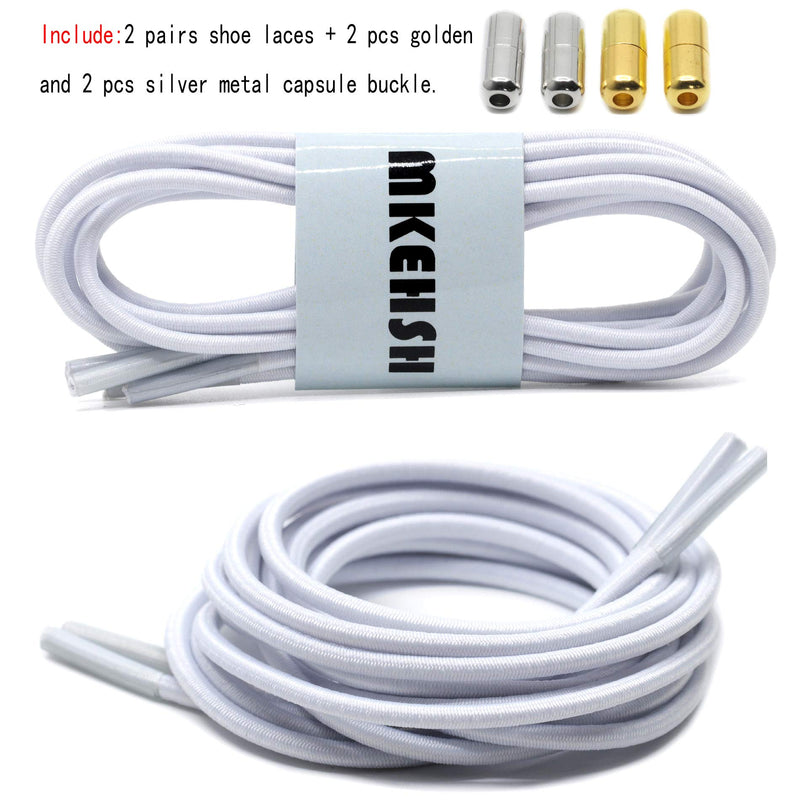 [Australia] - MKEHSH 2 Pairs Round Elastic String No Tie Shoe Laces with Metal Capsule Buckle 39"inches(100CM) 01 White 