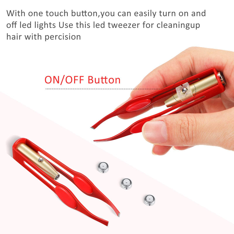 [Australia] - 4 Pieces Tweezers with Light, Led Tweezers Stainless Steel Makeup LED Light Eyelash Eyebrow Hair Removal Illuminating Lighted Tweezers for Men and Women (Black, Red, Rose Red, Dark Blue) Black, Red, Rose Red, Dark Blue 