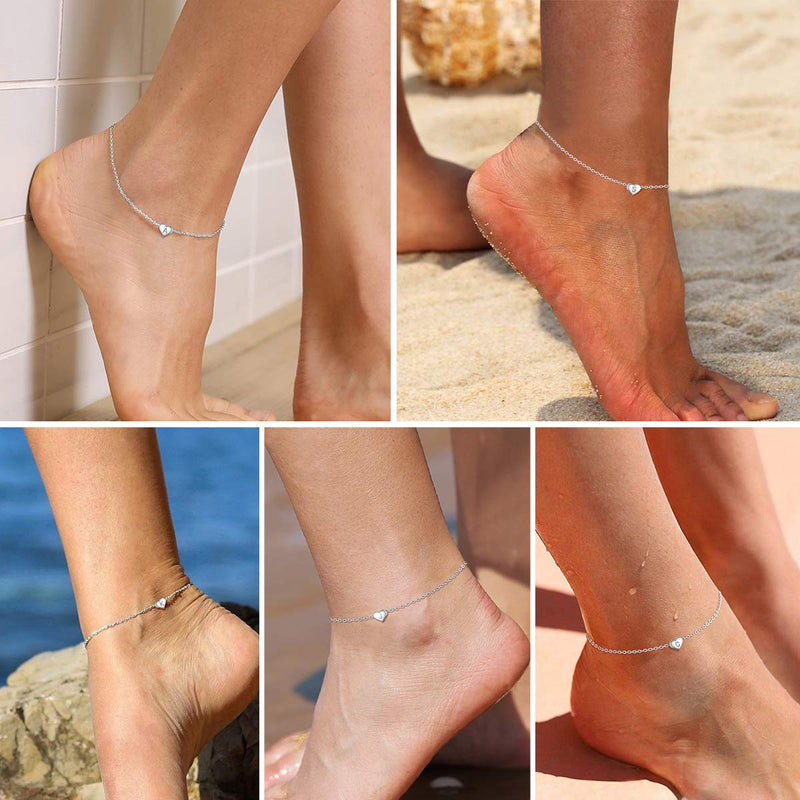 [Australia] - ChicSilver 925 Sterling Silver Initial Anklets for Women Teen Girls Dainty Beach Heart Ankle Bracelet Foot Jewelry-Adjustable Size(with Gift Box) C 