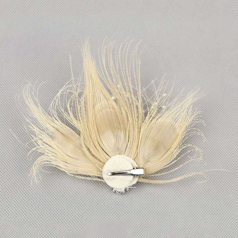 [Australia] - Song Qing Feather Hair Clip 1920s Flapper Fascinator Wedding Headwear Bridal Headpiece Beige 