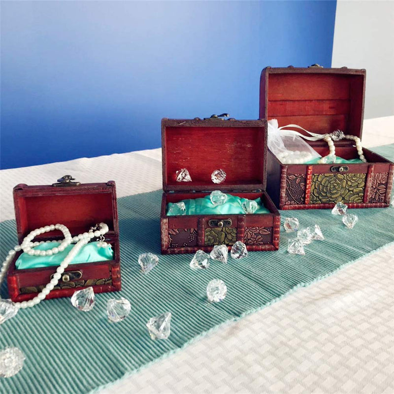 [Australia] - Hofumix Jewelry Boxes Wooden Treasure Box Vintage Treasure Chest Handmade Box Rings Case with Metal Lock for Storing Jewelry Treasure Pearl Cosmetics 3PCS(S,M,L) 