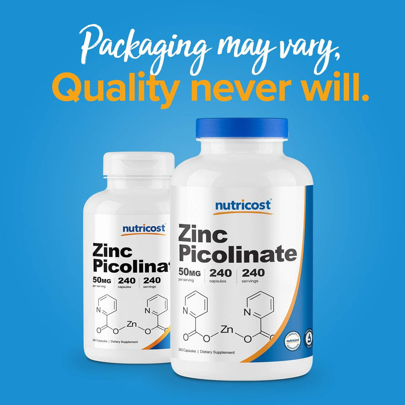 [Australia] - Nutricost Zinc Picolinate 50mg, 240 Vegetarian Capsules - Gluten Free and Non-GMO (240 Caps) 240 Count (Pack of 1) 