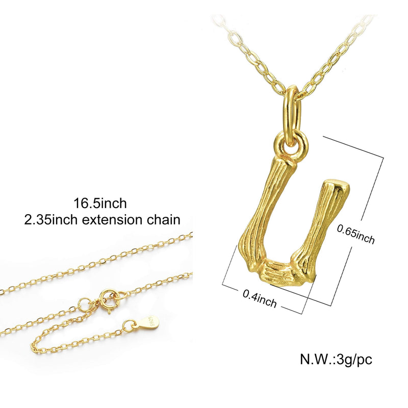 [Australia] - Long Way Sterling Silver Gold Plated Initial Alphabet 26 Letters Script Name Pendant Chain Necklace from A-Z U 