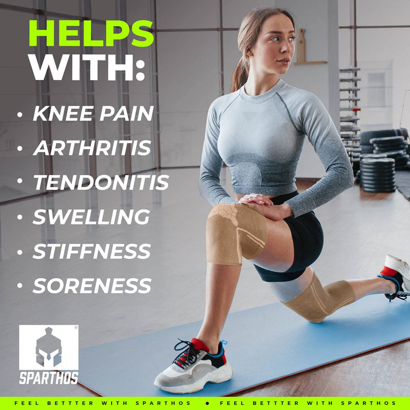 [Australia] - Sparthos Knee Compression Sleeves by (Pair) – Joint Protection and Support for Running, Sports, Knee Pain Relief – Knee Brace for Men and Women – Innovative Breathable Elastic Blend – Anti Slip Desert Beige X-Large 