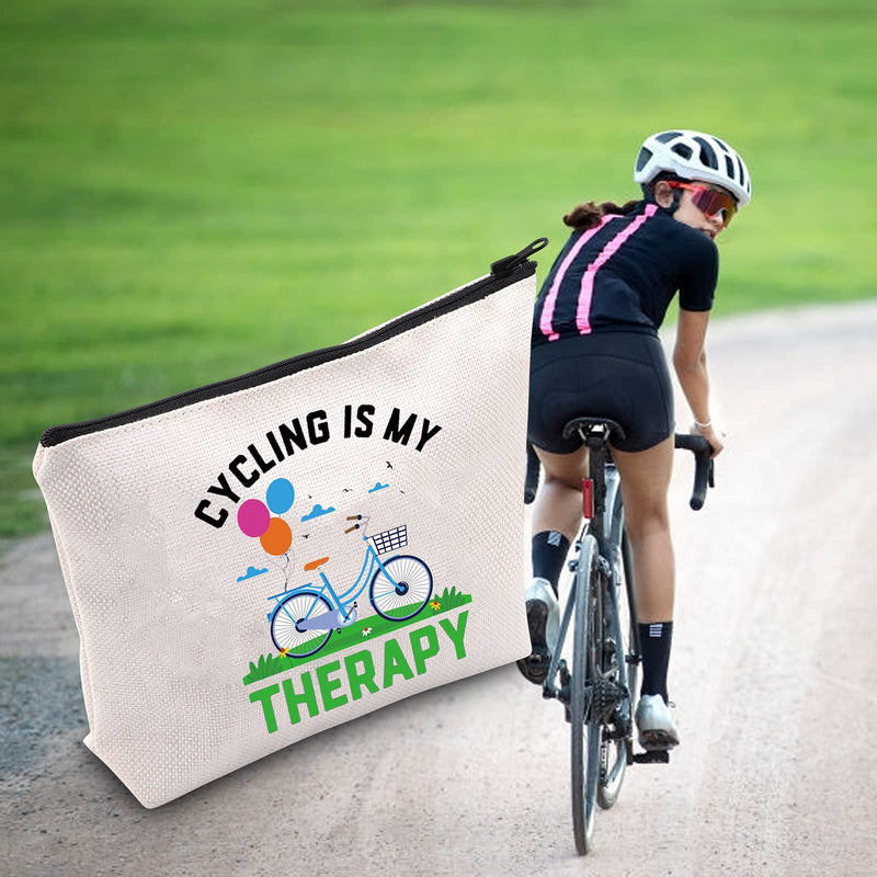 [Australia] - LEVLO Funny Cycling Cosmetic Make Up Bag Mountain Biker Gift Cycling Is My Therapy Makeup Zipper Pouch Bag For Cycling Enthusiast Cyclist, Cycling Is My Therap, 