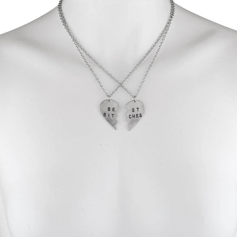 [Australia] - Lux Accessories Best Friends BFF Forever Best Bitches Valentine Detached Heart Pendant Charm Necklaces (2pc) 