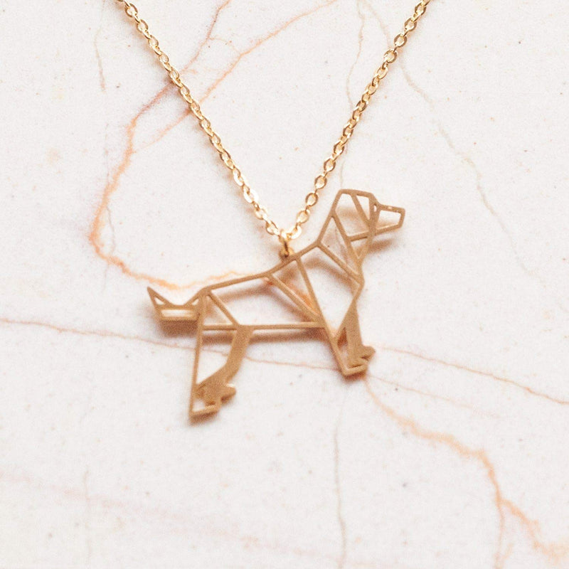 [Australia] - La Menagerie Dog Gold Origami Jewelry & Gold Geometric Necklace – 18 Karat Plated Gold Necklace & Dog Necklaces for Women – Dog Necklace for Girls & Origami Necklace 