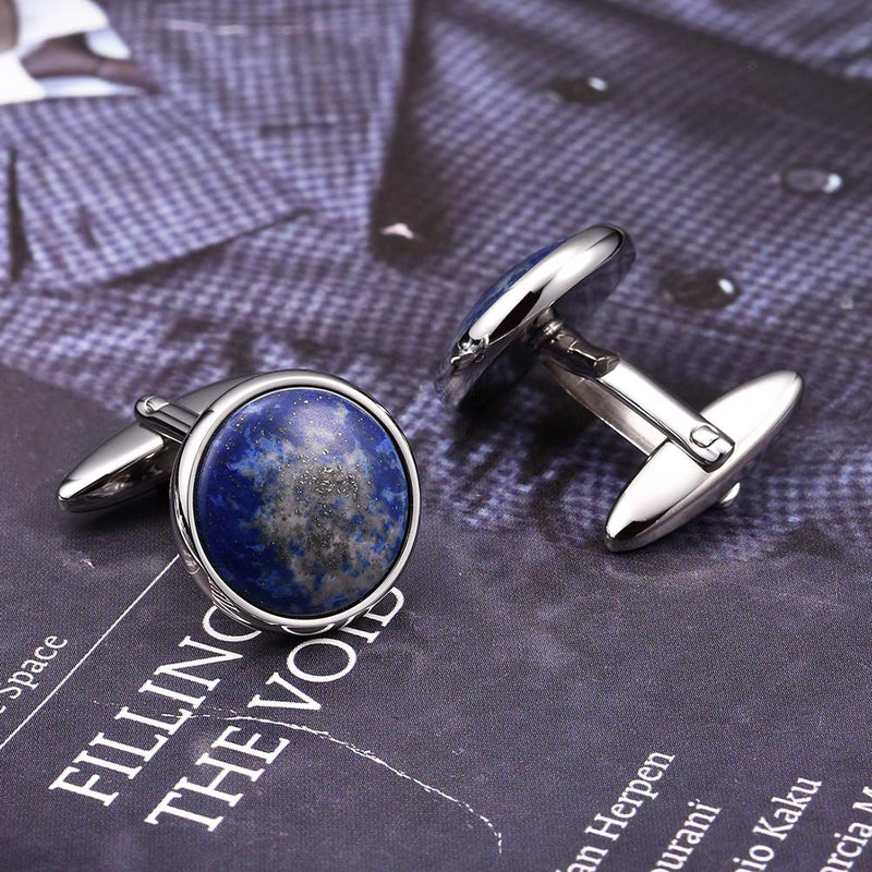 [Australia] - THREE KEYS JEWELRY Mens Blue Lapis Lazuli Cufflinks for Men Green Created Opal Inlay Black Cufflinks for Women Wedding Business Dress Shirts Silver Cufflinks Set lapis lazuli Inlay 