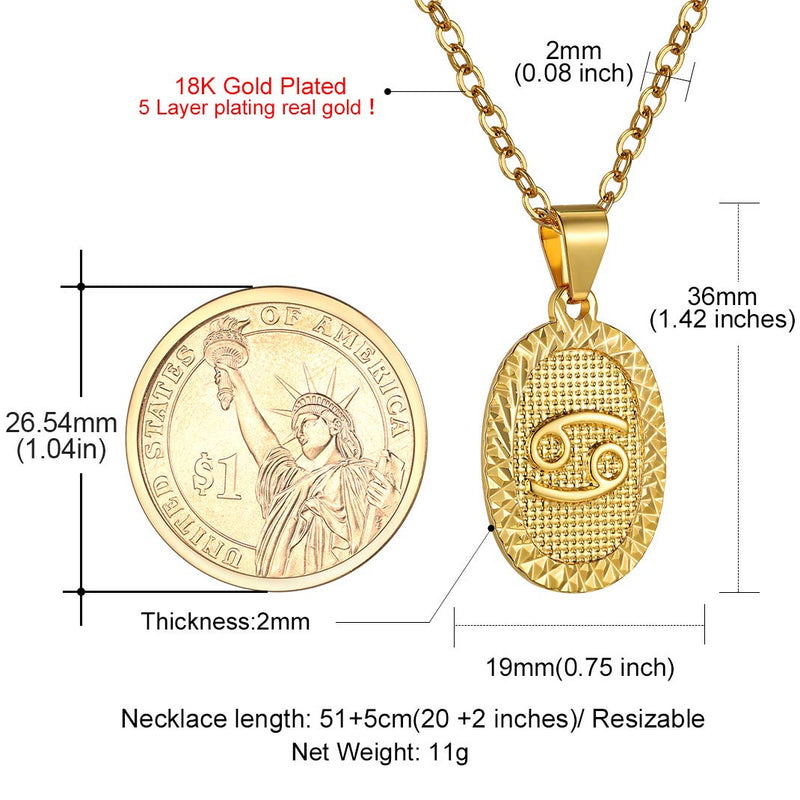 [Australia] - GoldChic Jewelry Personalized Zodiac Coin Necklace, Coin Pendant, Horoscope Astrology Necklace, Gold Medallion Zodiac Necklace Cancer (Jun 22 - Jul 22) oval shape-no custom 