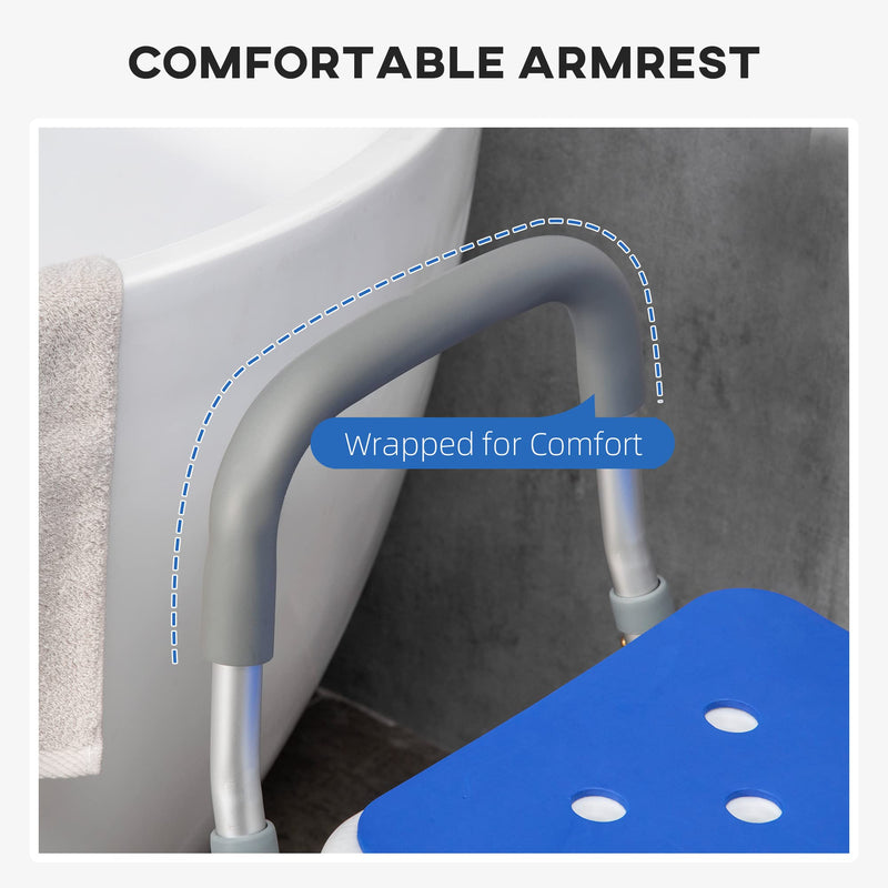 [Australia] - HOMCOM EVA Padded Shower Chair for the Elderly and Disabled, Height Adjustable Shower Stool with Back and Arms, 4 Suction Foot Pads, Blue 