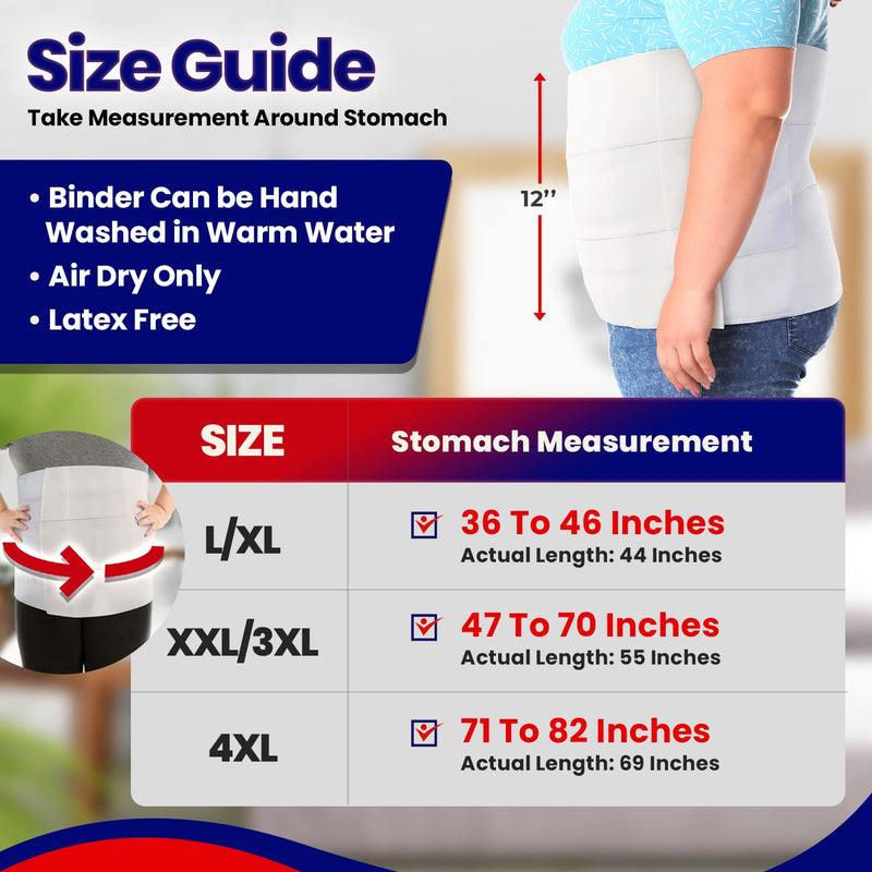 [Australia] - Abdominal Binder Plus Size Belly Binder – Postpartum Tummy Tuck Belt Gives Slimming Bariatric Band Stomach Compression Wrap to Help Hernia or Post Surgery, C Section Pregnancy Women Men XXL 47” to 70” XXL/3XL (47" to 70") 