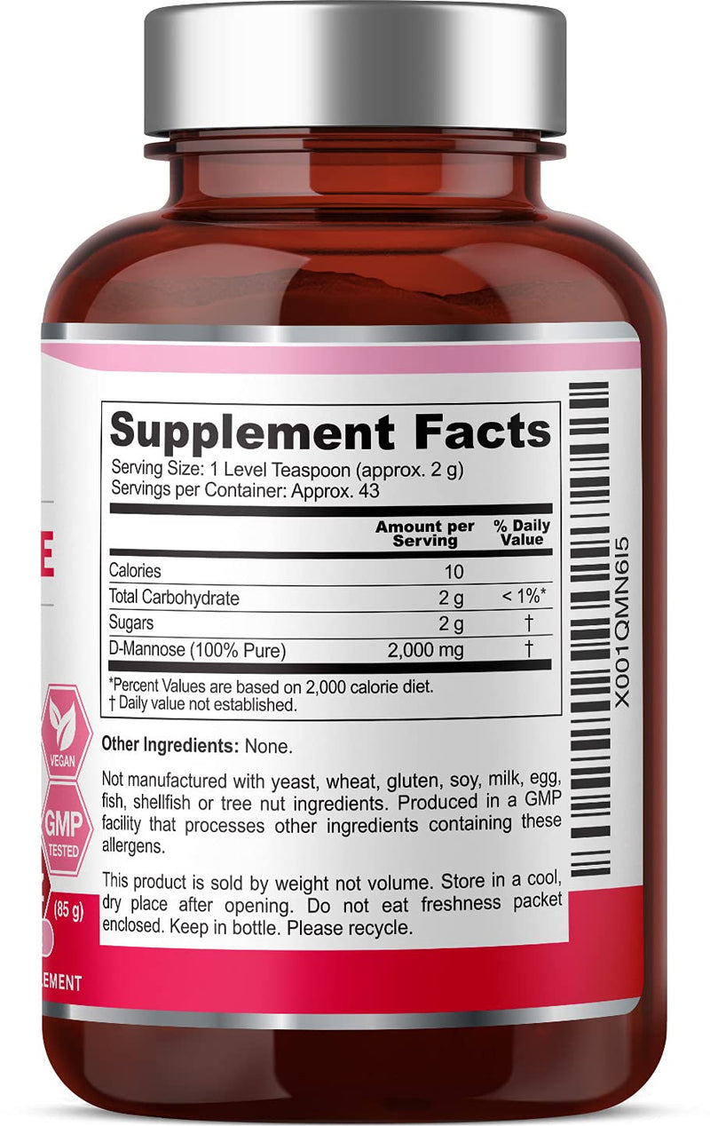 [Australia] - Pure Mannose 100 Percent Powder 2000 mg 3 oz 85 Grams - Supports Urinary Bladder Tract Health 