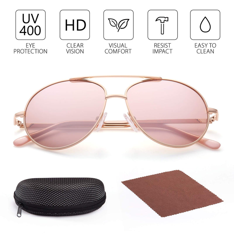 [Australia] - Aviator Sunglasses for Kids Girls Boys Children, Small Face Eyewear for Age 3-12, UV Protection, with Case, Lightweight Gold Frame Pink Lens 50 Millimeters 