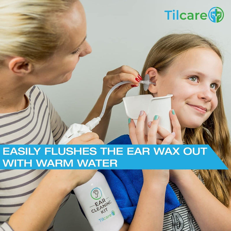 [Australia] - Ear Wax Removal Tool by Tilcare - Ear Irrigation Flushing System for Adults & Kids - Perfect Ear Cleaning Kit - Includes Basin, Syringe, Curette Kit, Towel and 30 Disposable Tips 