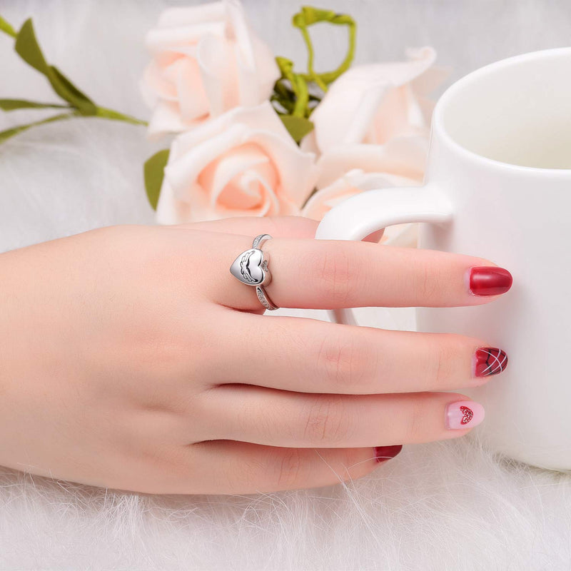 [Australia] - 925 Sterling Silver Heart Urn Ring Angel Wings Cremation Memorial Jewelry Hold Loved Ones Ashes Finger Rings for Women 8 