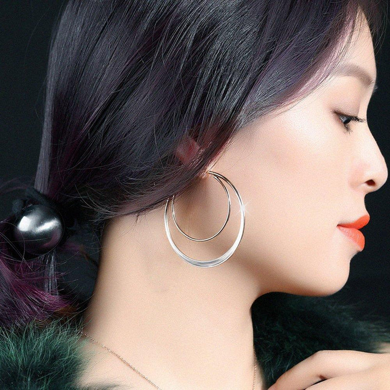 [Australia] - YIXUYU Double Hoop Earrings for Women and Girls Geometric Shape Diameter 50mm Plain and Unique Design Gift for Women Silver 