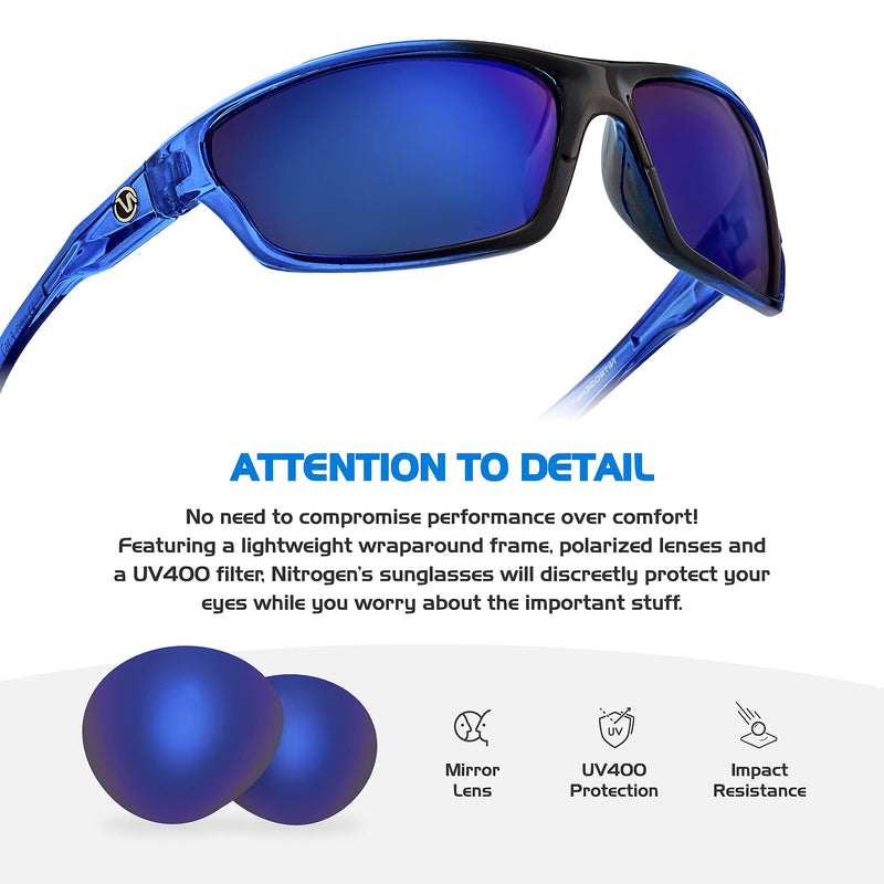 [Australia] - Polarized Wrap Around Sport Sunglasses for Men Women UV400 Sports Sun Glasses Crystal Blue | Blue Mirror 