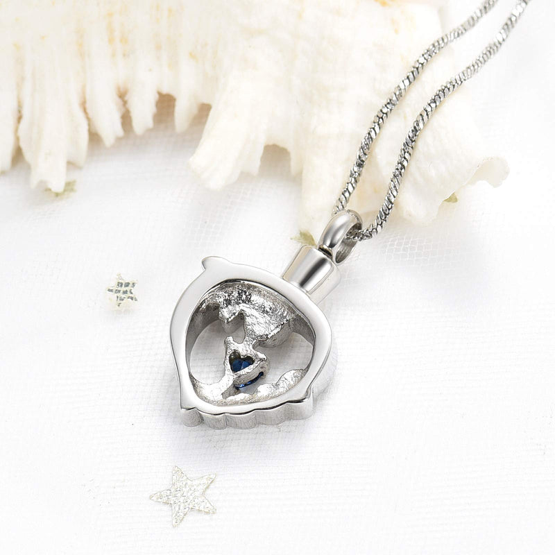 [Australia] - Yinplsmemory Dolphin Heart Cremation Urn Necklace for Ashes Keepsake Pendant Memorial Jewelry Stainless Steel Ashes Keepsake Holder Cremation Jewelry Light blue 