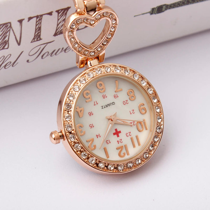 [Australia] - Womens Mens Heart Steel Crystal Nurses Pocket Watches Fob Watches,Doctor Paramedic Tunic Brooch Clip On Watch Gold 