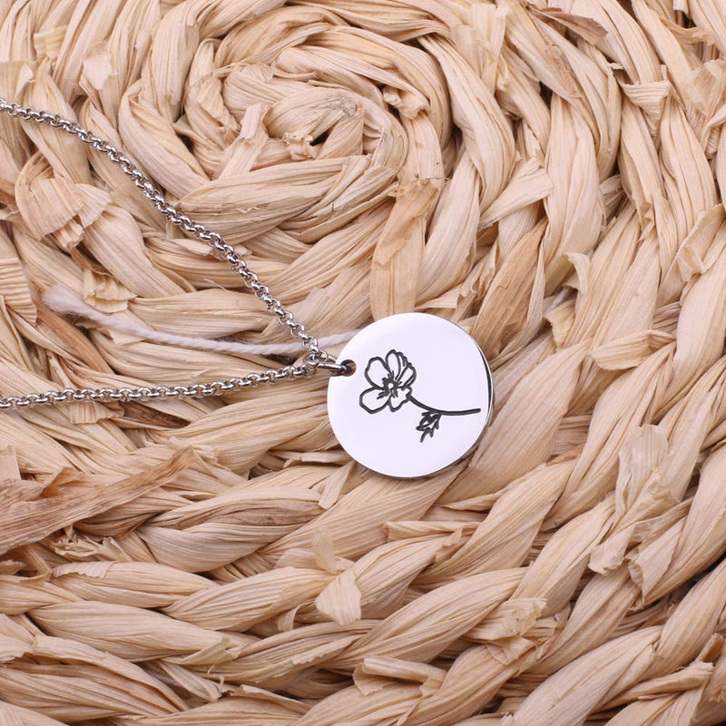 [Australia] - Detailed Personalized Birth Flower Necklace Birth Month Mom Necklace Birthday Gift for Her Aug.-Poppy 