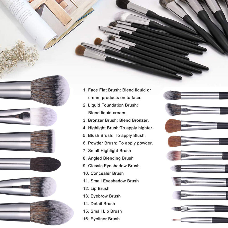 [Australia] - BS-MALL Makeup Brush Set 16pcs Makeup Brushes Premium Synthetic Bristles Powder Foundation Blush Contour Concealers Lip Eyeshadow Brushes Kit 