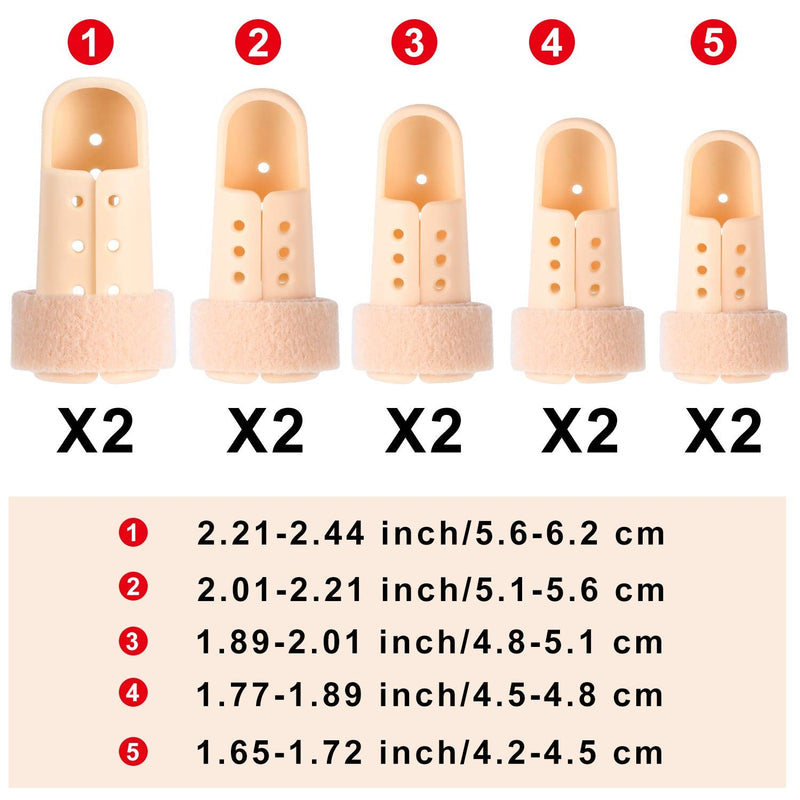 [Australia] - 10 Pieces Finger Splint Mallet Finger Support Finger Splint Brace Plastic Finger Support Protector for Adjustable Finger Immobilizer for Basketball Finger Joint Protection, 5 Sizes 