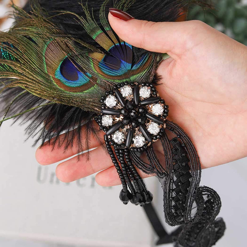 [Australia] - Unicra Flapper Feather headband Vintage 1920s Headpiece with Crystal Great Gatsby Costume Accessories for Women and Girls (Green) 