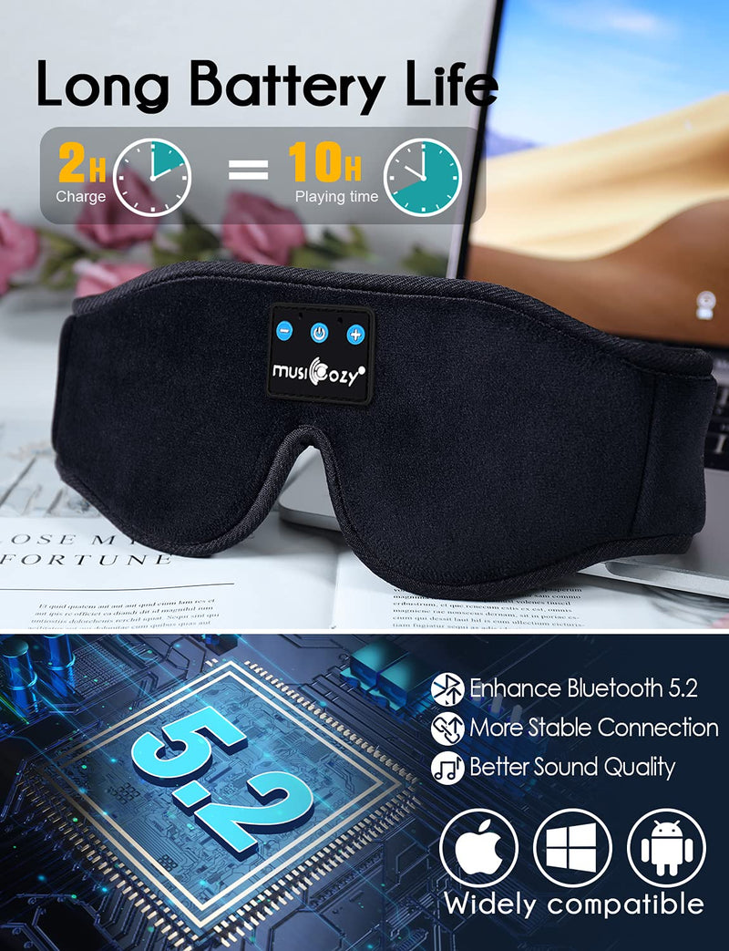 [Australia] - Bluetooth Sleep Mask,Upgraded Musicozy 3D Sleep Headphones Eye Mask with Headphones for Men & Women,Wireless Music Sleep Mask Sleeping Headphones for Travel/Nap/Yoga/Meditation/Night/Relaxation Black 