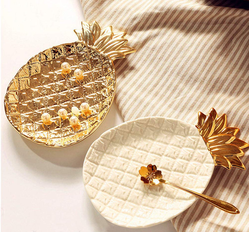 [Australia] - HEKEUOR Pineapple Dish Pineapple Jewelry Dish Ceramic Plate Jewelry Tray Jewelry Holder (White) White 