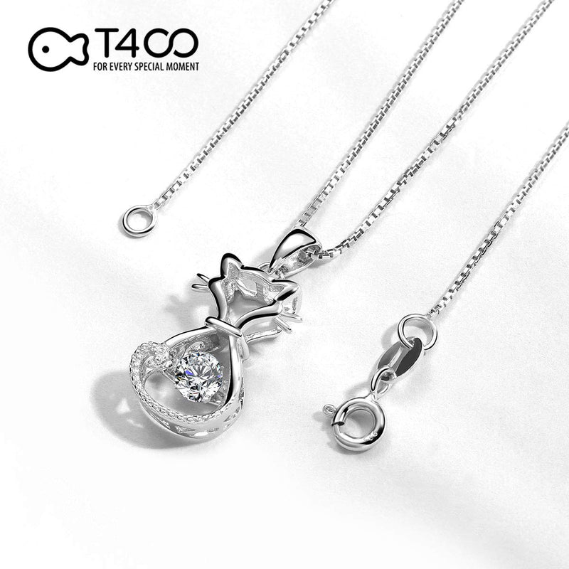 [Australia] - T400 925 Sterling Silver Cat Dog Fox Swan Pendant Necklace with Dancing Diamond Stone Cubic Zirconia Birthday Gift for Women Girls 