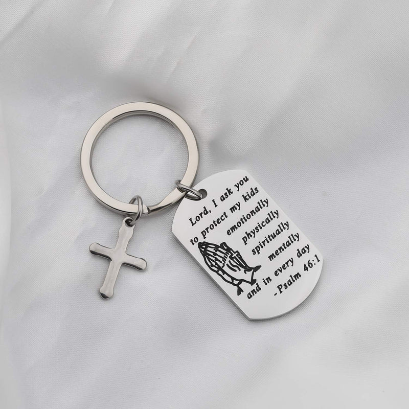 [Australia] - Christian Gifts Keychain Religious Jewelry Cross Pendant Bible Verse Keychain Military Bible Verse Praying Hands Gift silver 