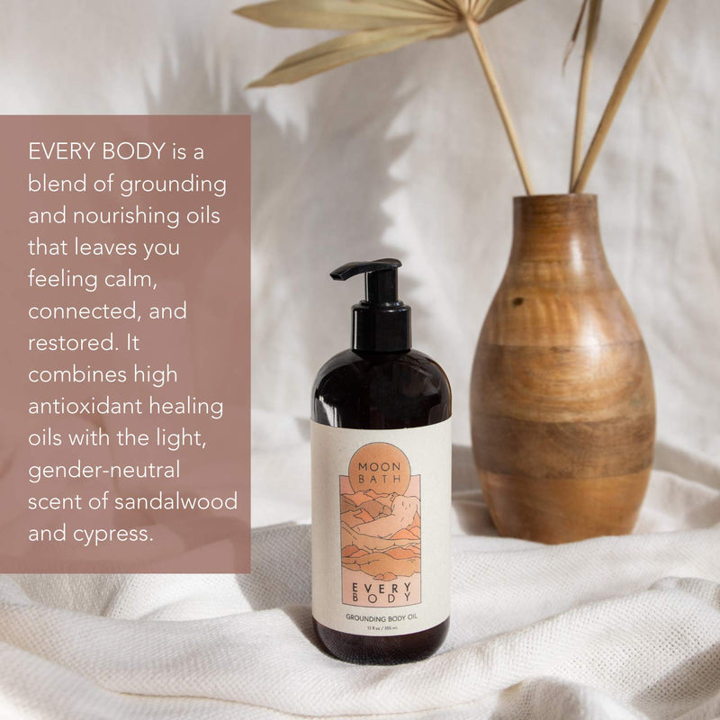 [Australia] - EVERY BODY Grounding Body Oil | Sunflower, Jojoba, Marula & Moringa Oils combined w/Sandalwood & Cypress to Calm, Nourish & Restore Skin. Organic & Clean Beauty. No Synthetic Fragrance, 12 oz. 