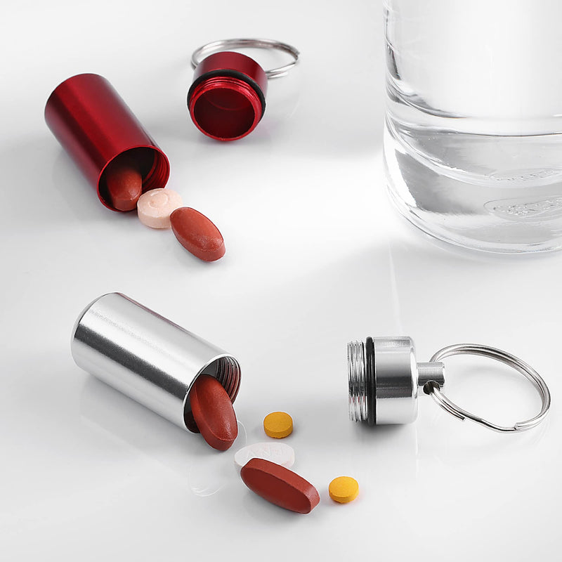 [Australia] - kwmobile Key Ring Pill Cases (Pack of 2) - Metal Keychain Mini Pill Case Holders Keyring Chain Portable Pills Container - Black/Gold Black / Gold 