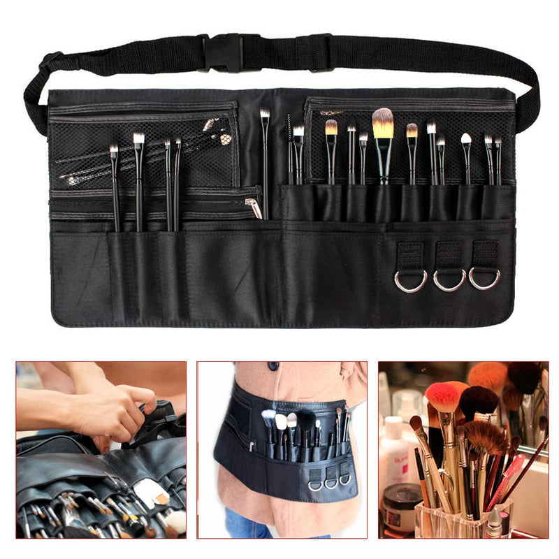 [Australia] - Makeup Apron - LALATECH Professional Zipper Pockets Makeup Artist Apron - Portable Makeup Brush Bag with Artist Belt Strap for Women Black 