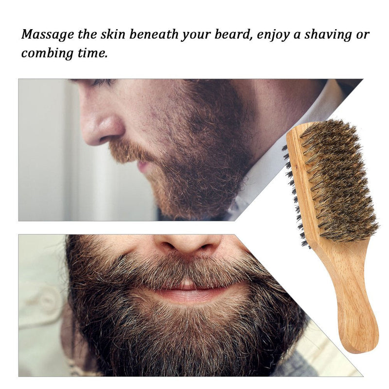 [Australia] - Men's Beard Brush Double-Sided Facial Hair Brush Shaving Comb Male Mustache Brush Solid Wood Handle 