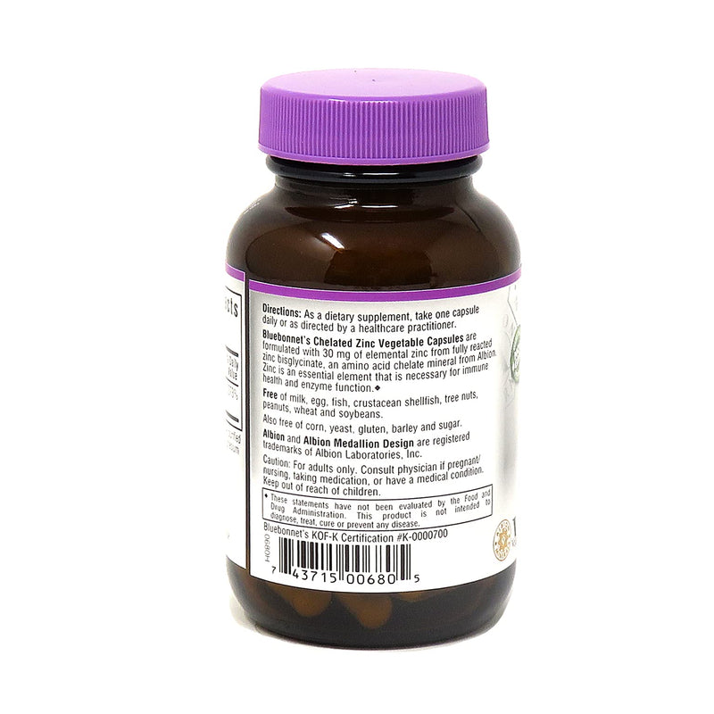 [Australia] - Bluebonnet Nutrition Albion Chelated Zinc, For Immune Health & Enzyme Function*, Soy-Free, Gluten-Free, Non-GMO, Kosher Certified, Dairy-Free, Vegan, 90 Vegetable Capsules, 90 Servings 